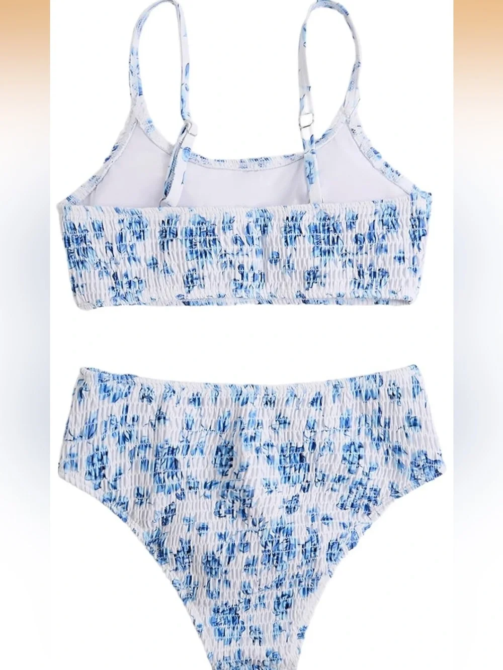 Girl's 2 Piece Floral High Waisted Swimsuit Smocked 9Y. 2652/bb15-1